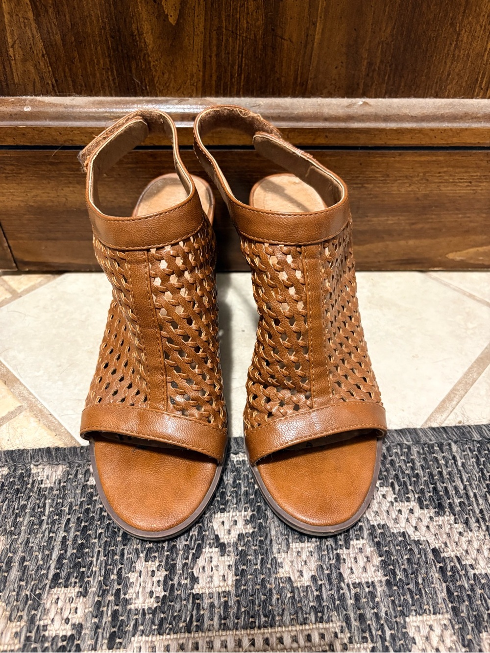 Charlotte Russe Woven Open-Toe Ankle Booties - Brown